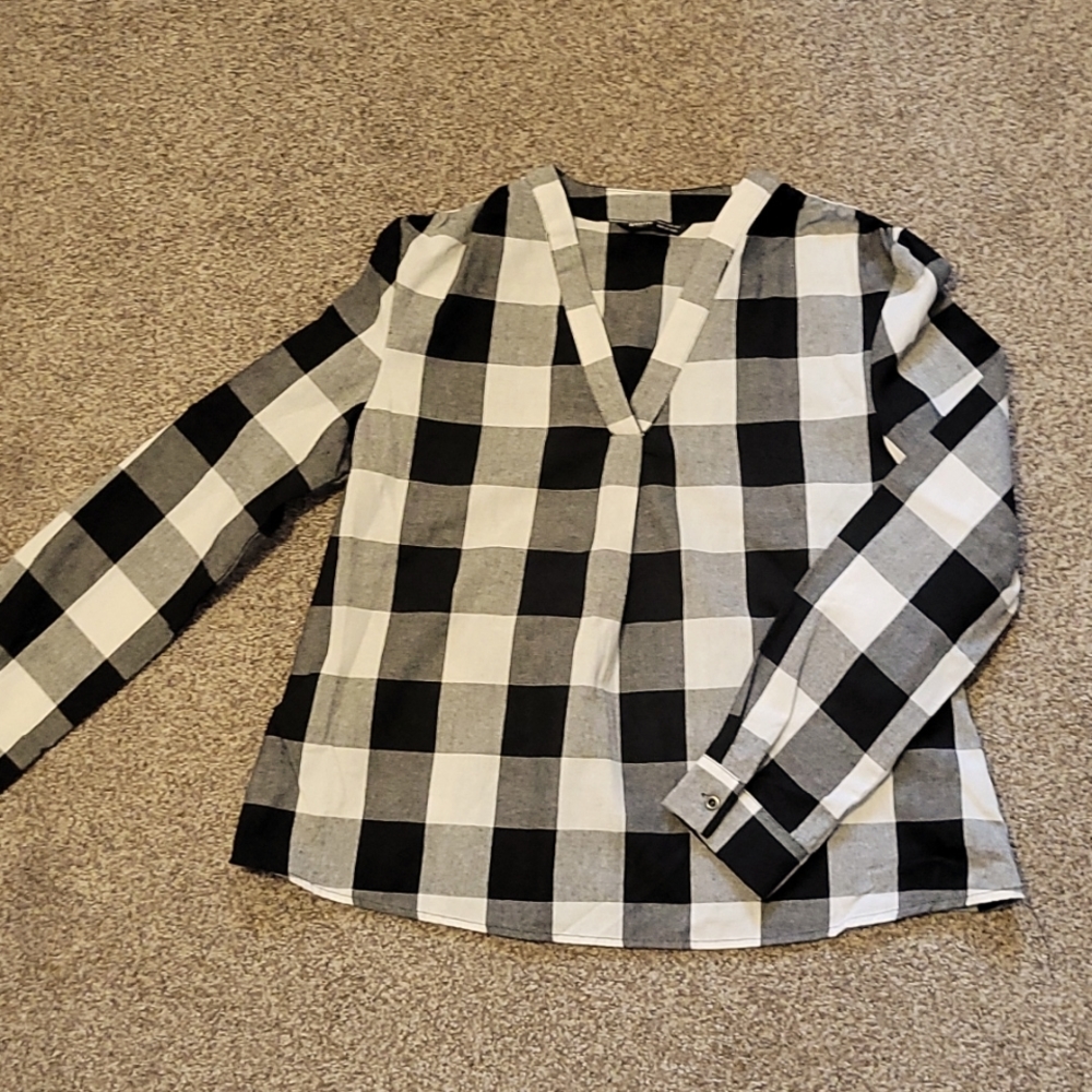 White and black plaid shirt from Shein, Medium